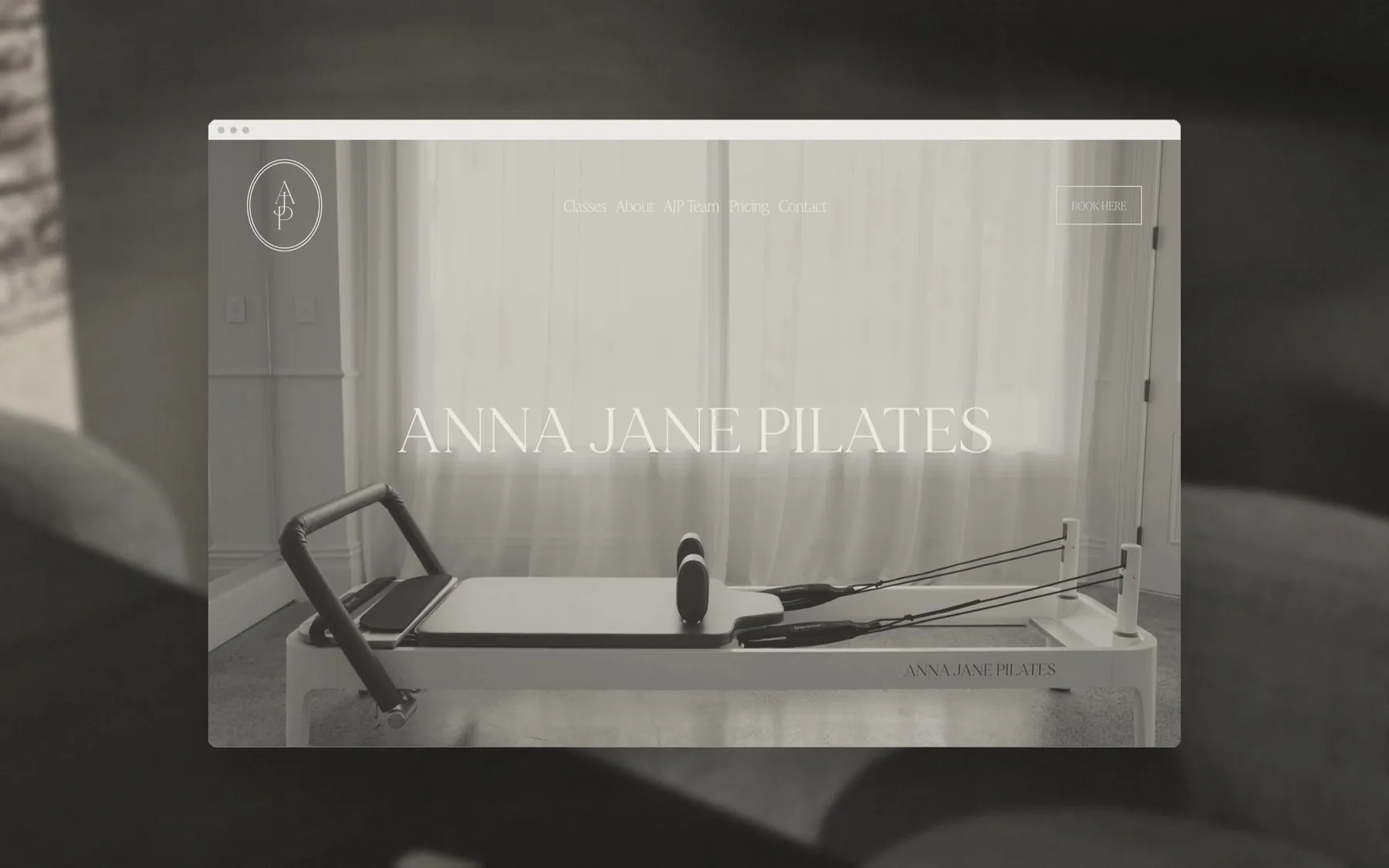 Anna Jane Pilates brand and website designed by A—Z Studio, shown in a browser window
