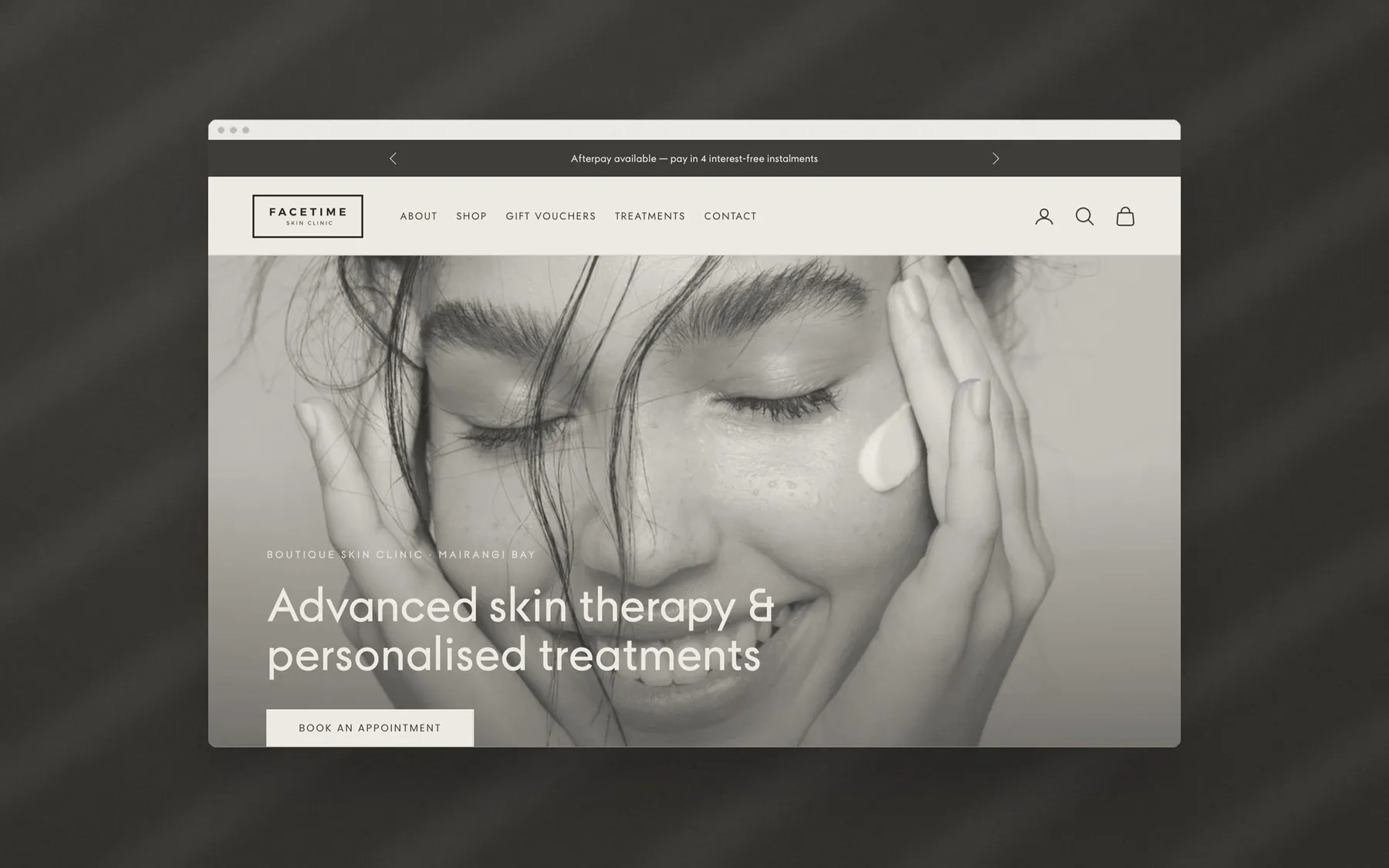 FaceTime Skin Clinic website redesigned by A—Z Studio, presented in a browser window