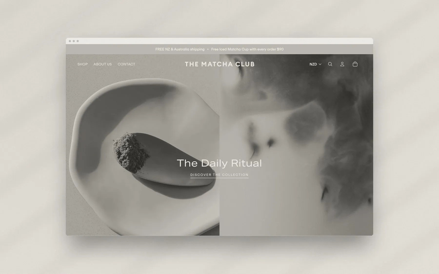 The Matcha Club Shopify ecommerce website designed by A—Z Studio, shown in a browser window