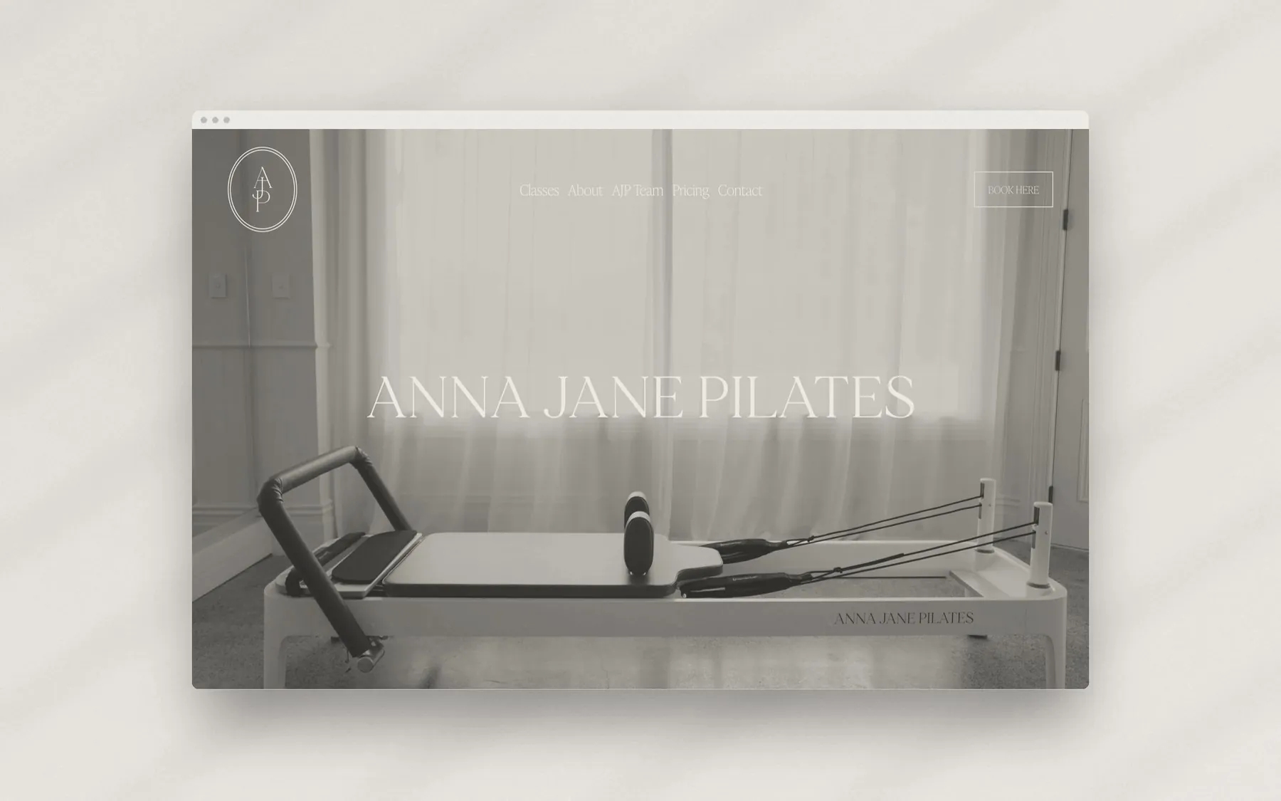 Anna Jane Pilates brand and website designed by A—Z Studio, shown in a browser window